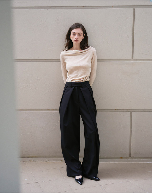 지에마르 WIDE SLACKS BLACK 와이드 슬랙스 블랙 착용컷