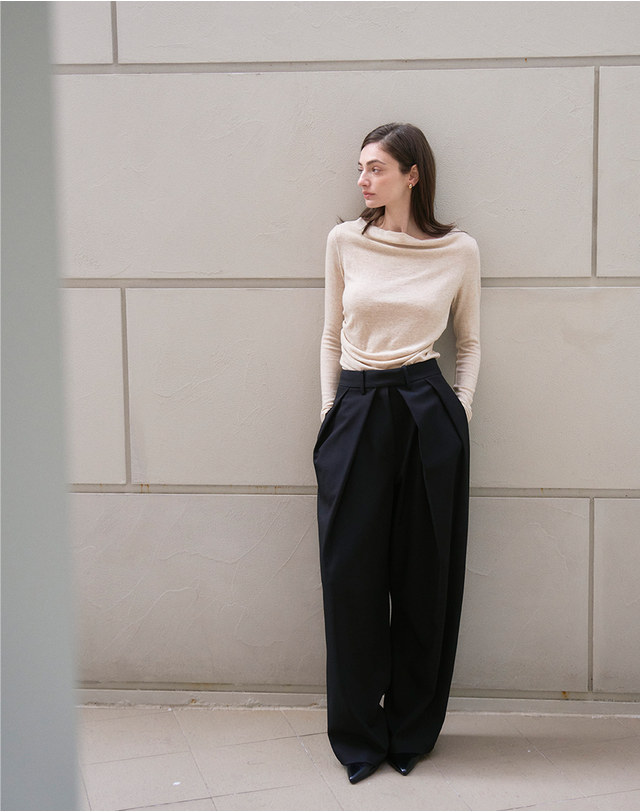 지에마르 WIDE SLACKS BLACK 와이드 슬랙스 블랙 착용컷
