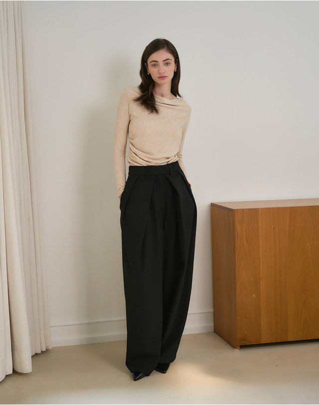 지에마르 WIDE SLACKS BLACK 와이드 슬랙스 블랙 착용컷