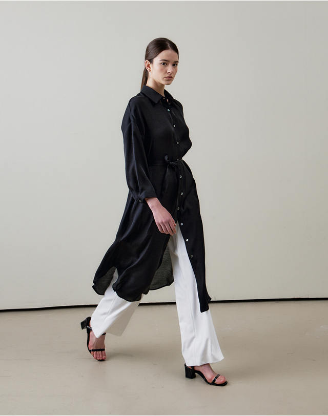 지에마르 COLLAR LONG DRESS BLACK 카라 롱 드레스 블랙 착용컷
