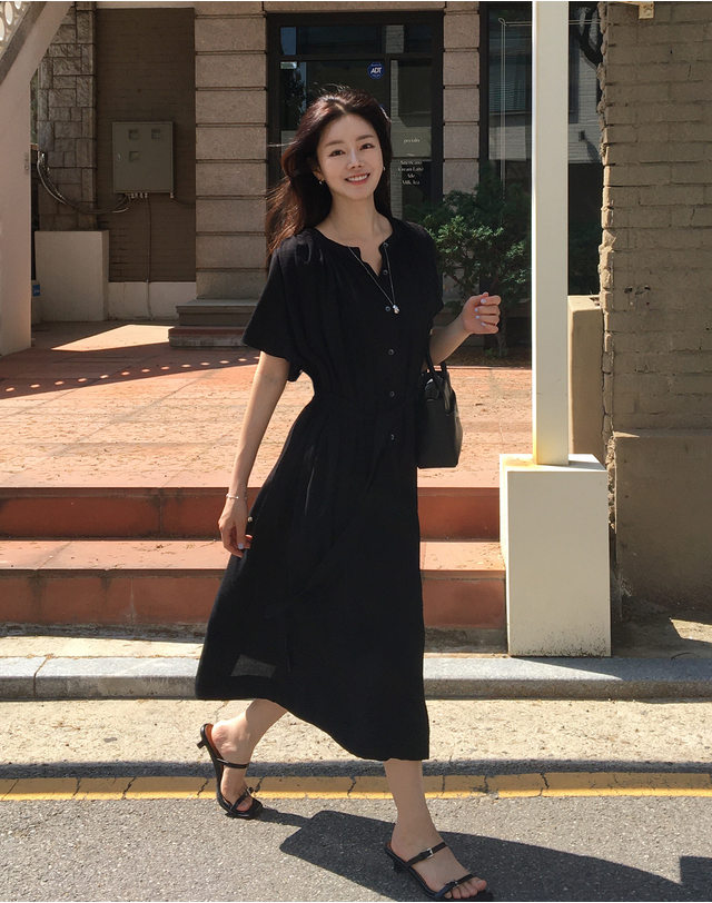 지에마르 섬머 롱 드레스 블랙 SUMMER LONG DRESS BLACK 착용컷