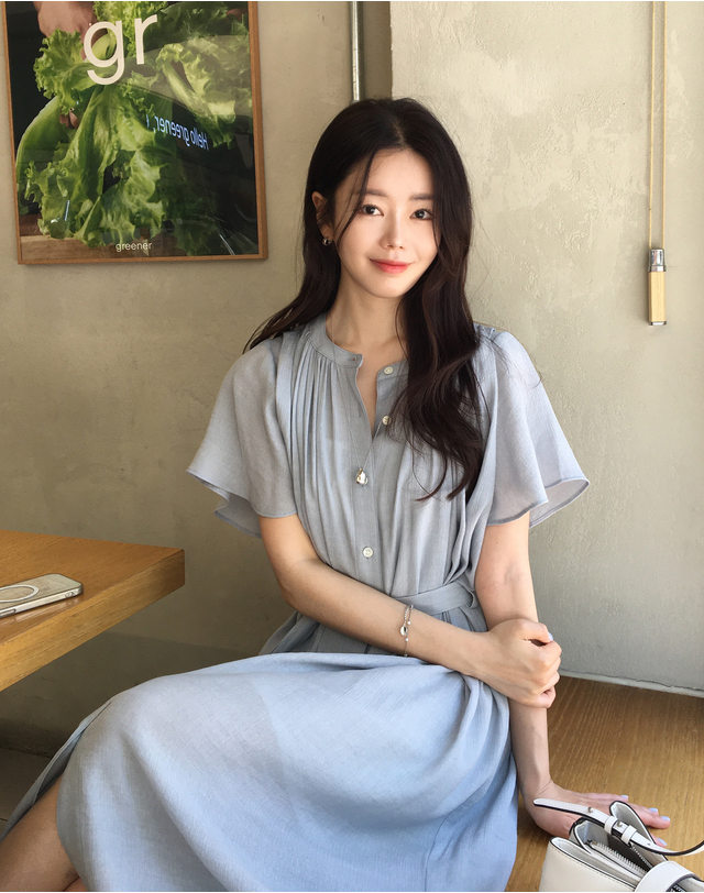지에마르 섬머 롱 드레스 스카이블루 SUMMER LONG DRESS SKY BLUE 착용컷