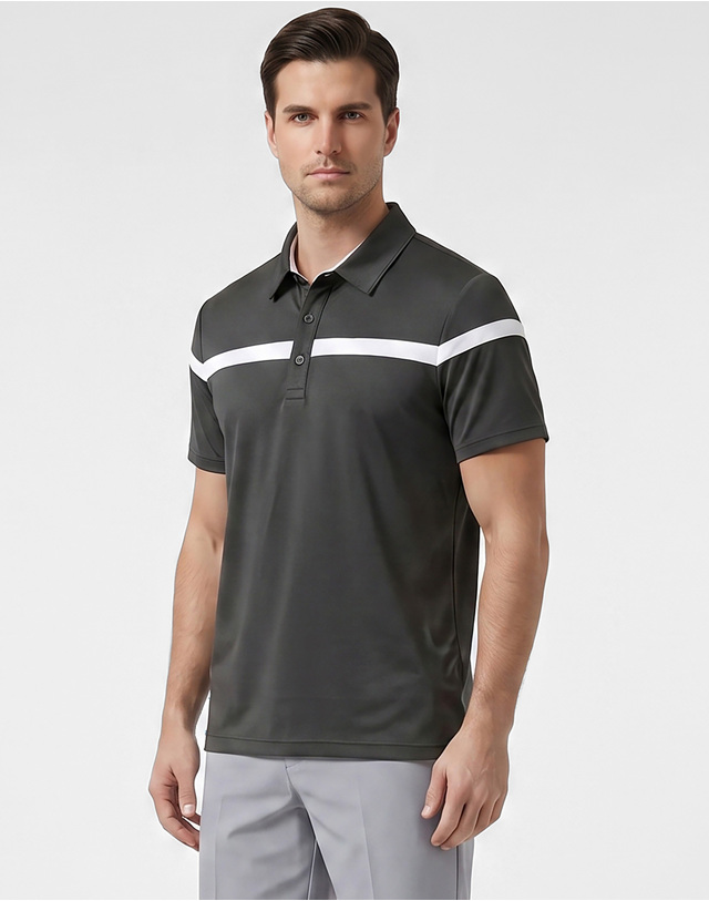 그리너리 그리너리 라인 자외선차단 스판 남성 골프 반팔티셔츠 GSMTS1113 BK 착용컷