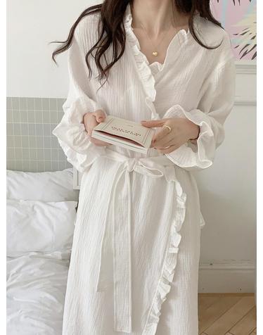 화이트프릴 디자인 샤워가운 목욕가운 로브 잠옷