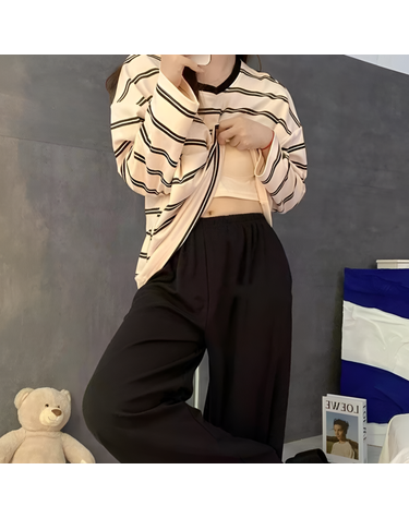 스트라이프 캡내장 잠옷세트 홈웨어 파자마(3colors)
