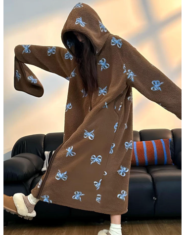 카라멜리본 뽀글이 후드집업 홈웨어 파자마