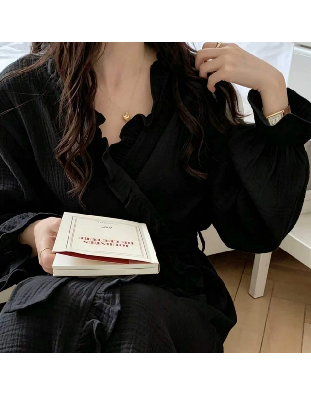 딜라이트홈 블랙프릴 디자인 샤워가운 목욕가운 로브 잠옷 착용컷
