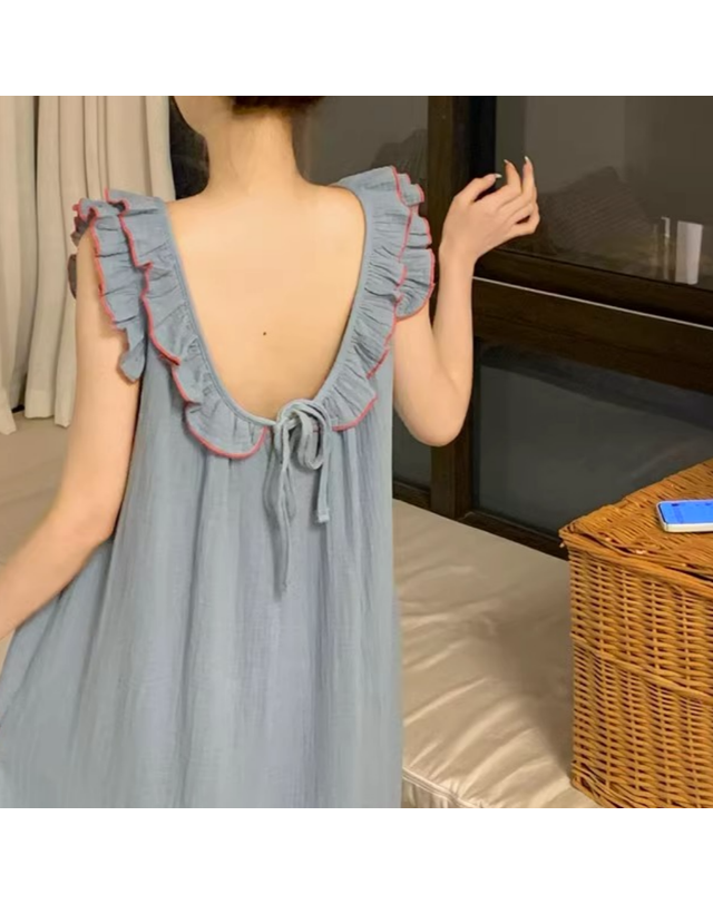 딜라이트홈 루즈프릴 원피스 잠옷 홈웨어 파자마 착용컷