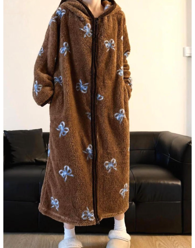 딜라이트홈 카라멜리본 뽀글이 후드집업 홈웨어 파자마 착용컷