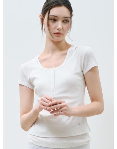 ABIK 에센셜 레이어드 숏슬리브 티셔츠 화이트 아빅티셔츠