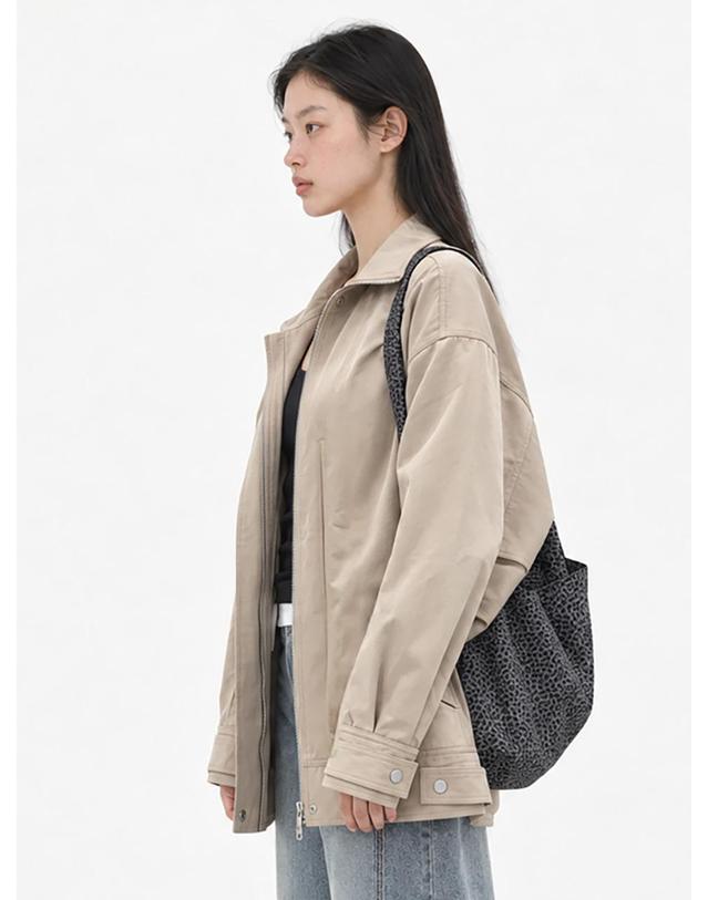 아빅 ABIK 유틸리티 하이넥 하프 트렌치 코트 BEIGE 착용컷