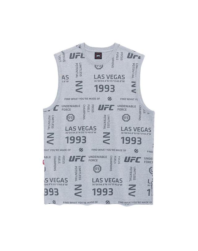 유에프씨스포츠 [UFC] 레터링 패턴 슬리브리스 멜란지그레이 U2SLT1101MG 착용컷
