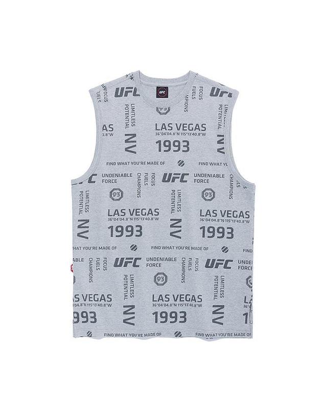 유에프씨스포츠 [UFC] 레터링 패턴 슬리브리스 멜란지그레이 U2SLT1101MG 착용컷