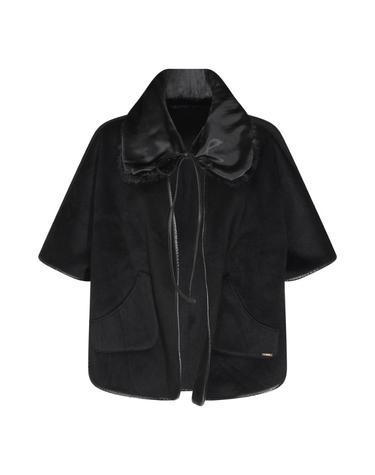 [해외직구][S27]TWINSET 262TO5090S2230900006 여성 케이프 롱 하프코트 싱글 더블코트 숄 캐시미어 로브 코트 BLACK POLYESTER PONCHO