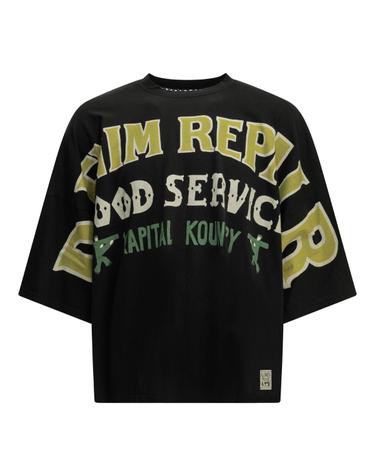 [해외직구][V90]KAPITAL K2606SC220BLACK 남성 티셔츠 긴팔 반팔 Huge T Denim Repair Crew Neck T Shirt
