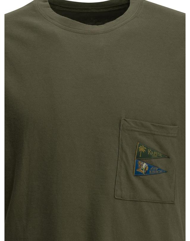 캐피탈 [해외직구][V90]KAPITAL EK 1223SCKHAKI 남성 티셔츠 긴팔 반팔 Pennant Crew Neck T Shirt 착용컷