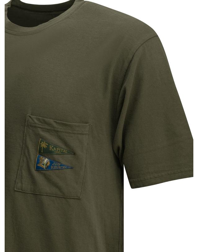 캐피탈 [해외직구][V90]KAPITAL EK 1223SCKHAKI 남성 티셔츠 긴팔 반팔 Pennant Crew Neck T Shirt 착용컷