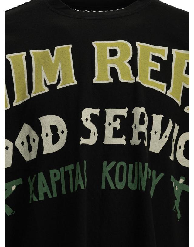캐피탈 [해외직구][V90]KAPITAL K2606SC220BLACK 남성 티셔츠 긴팔 반팔 Huge T Denim Repair Crew Neck T Shirt 착용컷