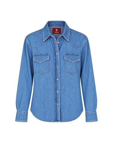 돈덥 [해외직구][S27]DONDUP DC564DF0272DXL2800 여성 셔츠 블라우스 남방 캐주얼셔츠 클래식셔츠 로고 BLUE COTTON DENIM SHIRT
