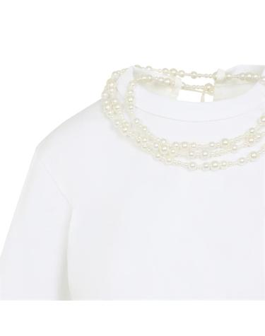 [해외직구][D14]까르뱅 6262K21217 N000 WHITE 여성 티셔츠 상의 탑 Carven Pearl Necklace T shirt