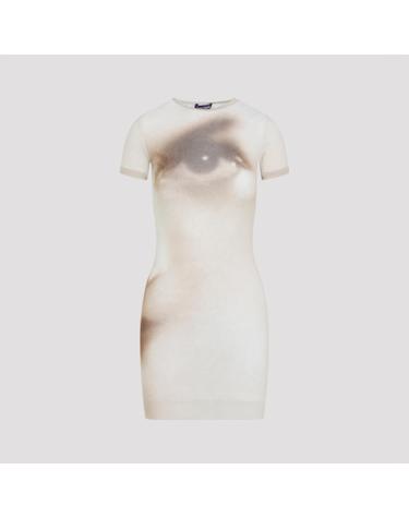 [해외직구][D14]장폴고띠에 2604WDR194M032P 68 BEIGE 여성 원피스 드레스 Jean Paul Gaultier Printed Face Mesh Short Dress