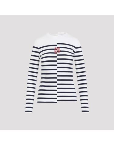 [해외직구][D14]장폴고띠에 2604WTO459J064 0159 WHITE NAVY 여성 티셔츠 상의 탑 Jean Paul Gaultier Stretch Cotton Asymetric Long Sleves Top