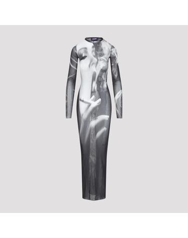 [해외직구][D14]장폴고띠에 2604WDR191M031P 000201 BLACKE G 여성 원피스 드레스 MESH LONG DRESS PRINTED SMOKING WOMEN