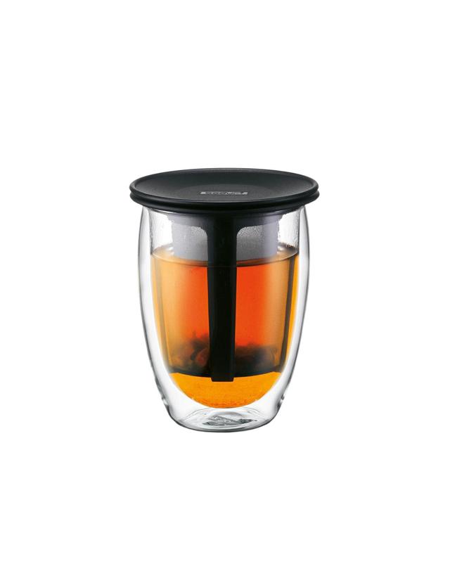 보덤 보덤 티 포 원 더블월 글라스 + 티 스트레이너 세트 350ml 블랙 착용컷