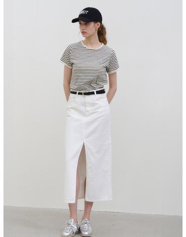슬릿 클래식 데님 스커트  WHITE 
