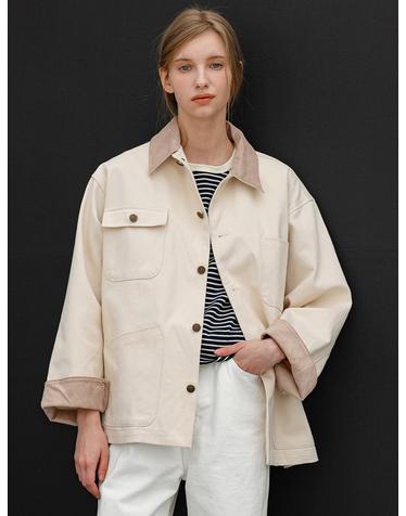 SUEDE 4 POCKET WORK JACKET IVORY
