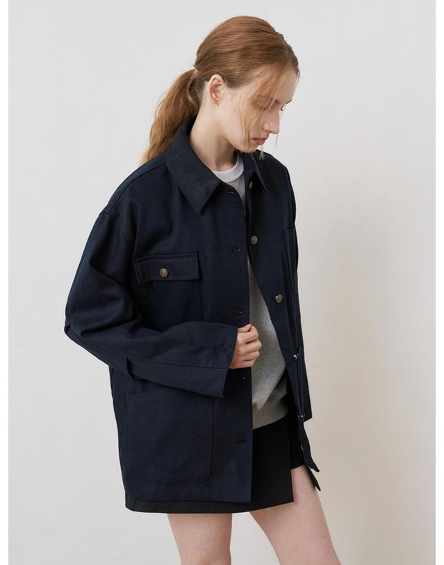 모어라이크잇 SUEDE 4 POCKET WORK JACKET NAVY 착용컷