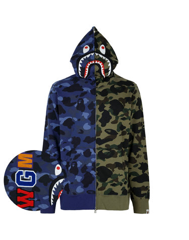 베이프 26SS 네이비 스플릿 카모 샤크 후드 집업 자켓 001ZPM301005M NAVY