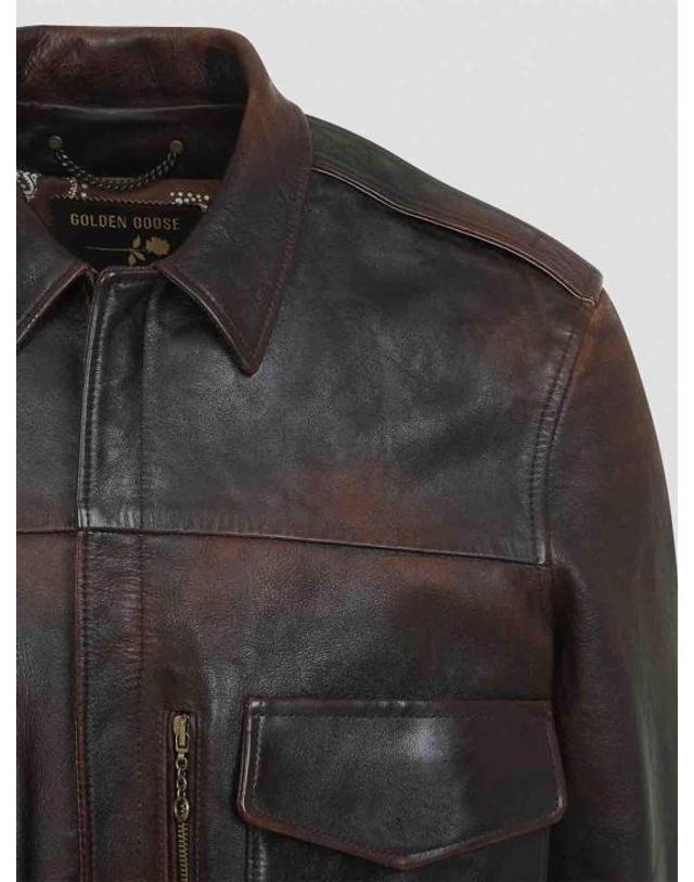 골든구스 [해외직구] 26FW 골든구스 봄버 자켓 GMP02502P00228855381 DARK BROWN 착용컷