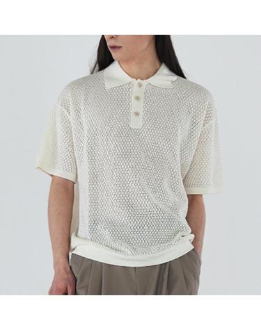 [가먼트레이블] 남성 Crochet Pique Knit Tee - Ivory (FGQECWA215M-W)