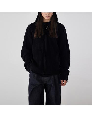 [가먼트레이블] 남성 Textured Knit Hoodie Jumper - Black (FGPWCUA116M-W)
