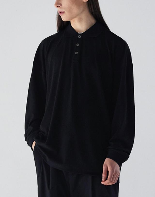 가먼트레이블 [가먼트레이블] 남성 Collar Knit Sleeve T - Black (FGQSCTR302M-W) 착용컷