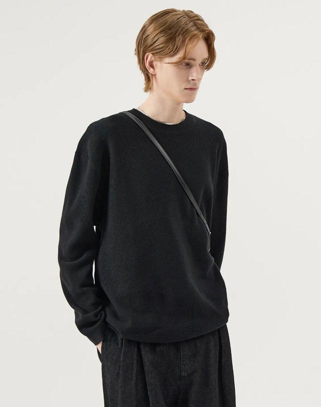 가먼트레이블 [가먼트레이블] 남성 Long Sleeve Waffle Knit - Black (FGPFCWA107M-W) 착용컷