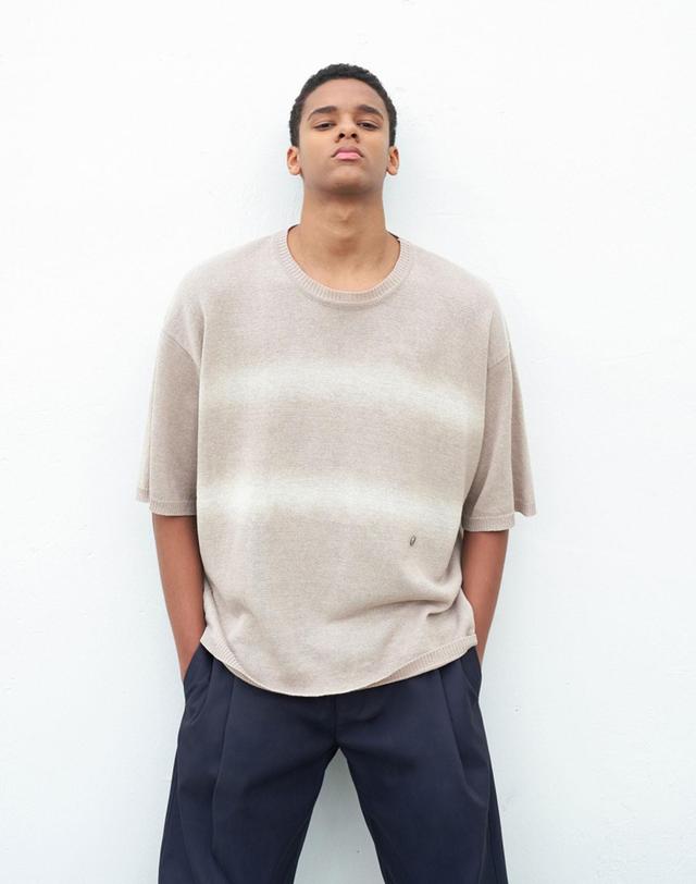 비얼디드키드 [비얼디드키드] 남성 BLOOM HALF KNIT BEIGE (B23SSMT03BEA1-W) 착용컷