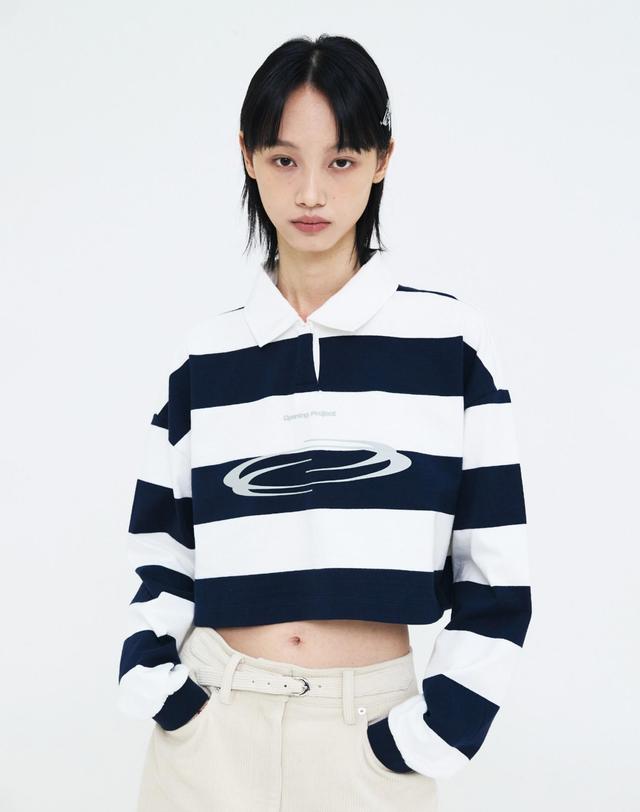 오프닝프로젝트 [오프닝프로젝트] 여성 아이덴티티 스트라이프 칼라 티셔츠 - 화이트 (FWSWCTA343MWH-W) 착용컷