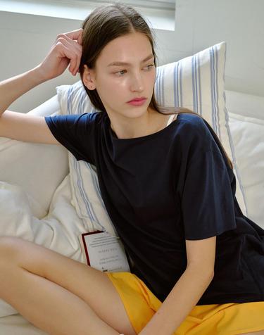 릴렉스 핏 보트넥 반팔 티셔츠 FMHST4015S_미드나잇네이비