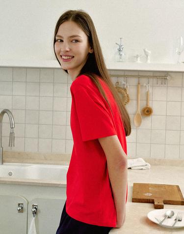 릴렉스 핏 보트넥 반팔 티셔츠 FMST4015S_로우레드