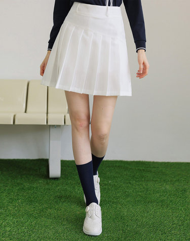 사선 플리츠 롱 골프 스커트_3color