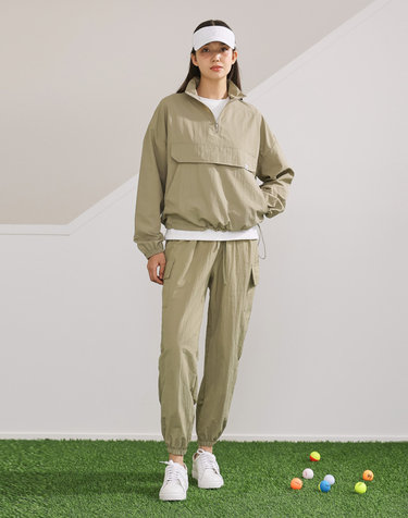 [SET]윈드 반집업 라이트 아노락 점퍼 & 밴드 카고 조거 골프 팬츠 set_3color