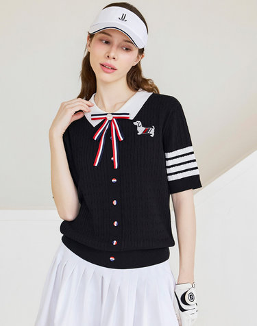 도그 브로치 카라 골프 니트_3color