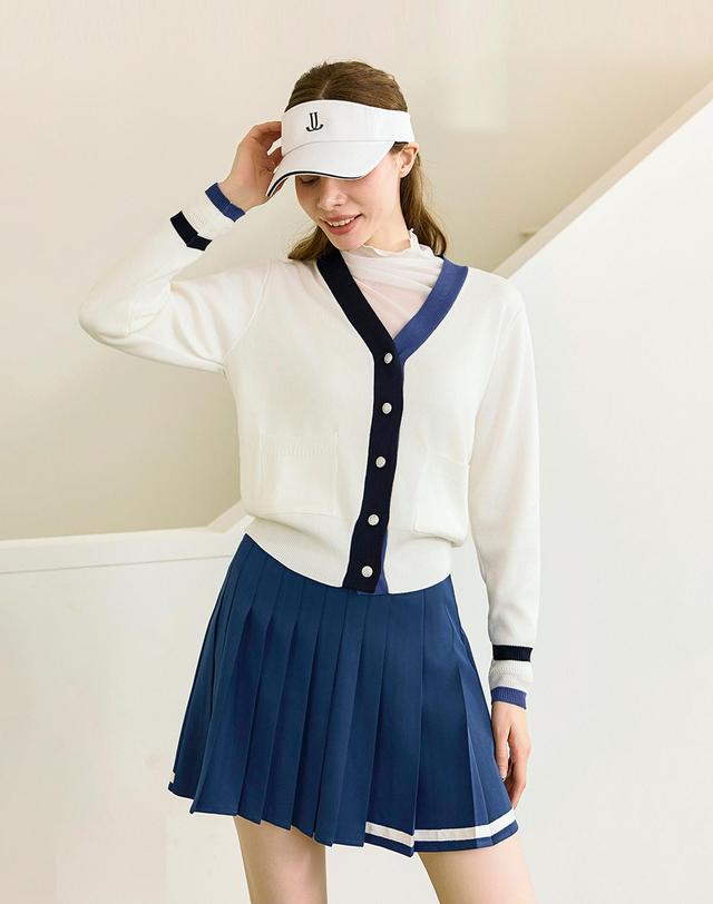 쥬아르 골프 컬러블록 V넥 니트 골프 가디건_4color 착용컷