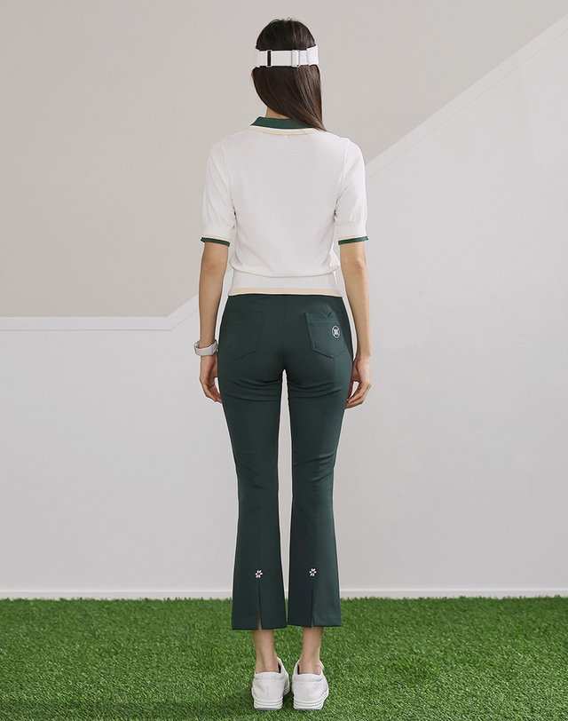 쥬아르 골프 백 슬릿 플라워 자수 부츠컷 골프 팬츠_3color 착용컷