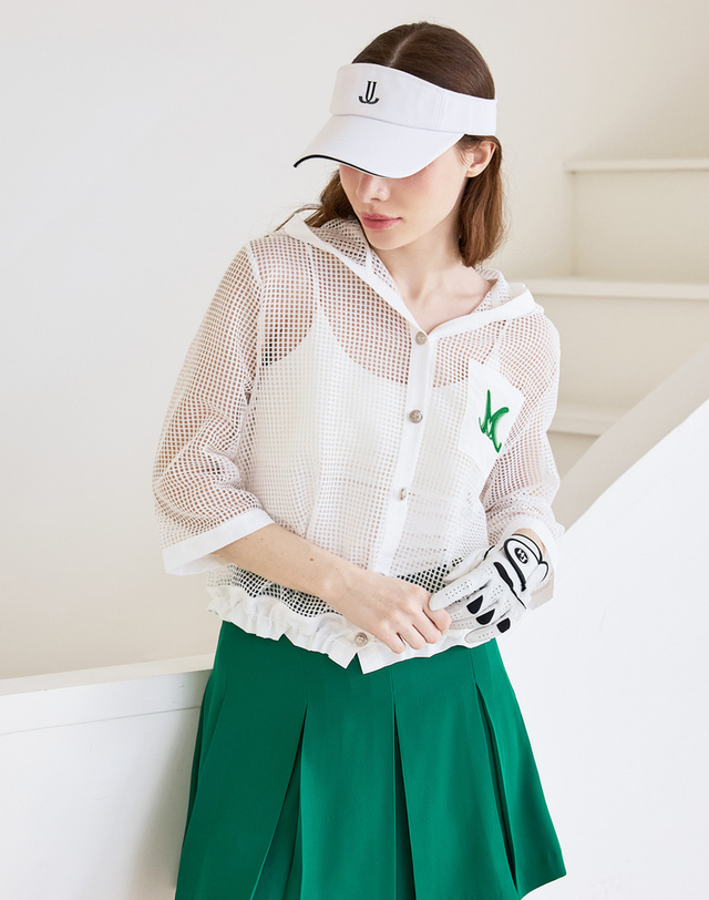 쥬아르 골프 메쉬 로고 자수 후드 스트링 골프 점퍼_5color 착용컷