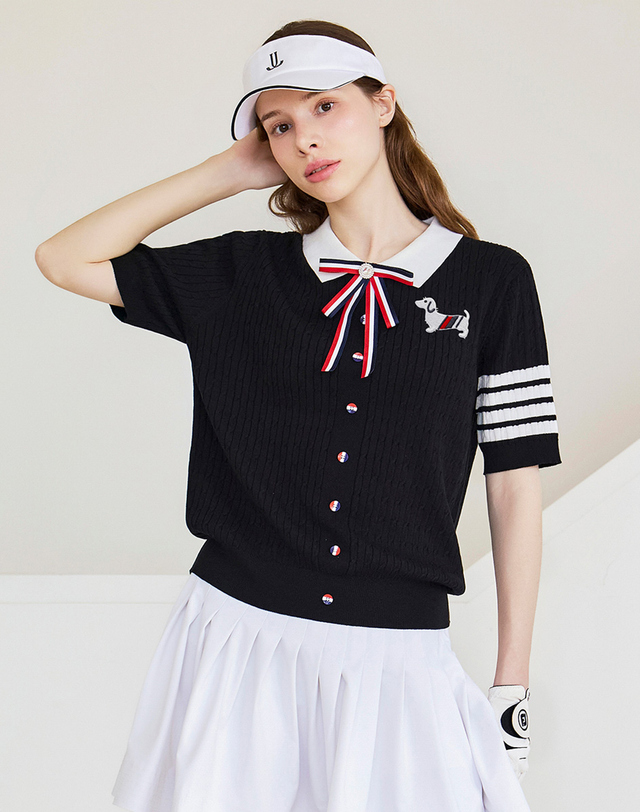 쥬아르 골프 도그 브로치 카라 골프 니트_3color 착용컷