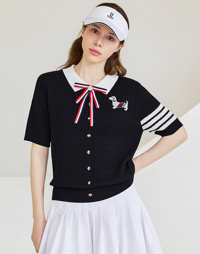 쥬아르 골프 도그 브로치 카라 골프 니트_3color 착용컷