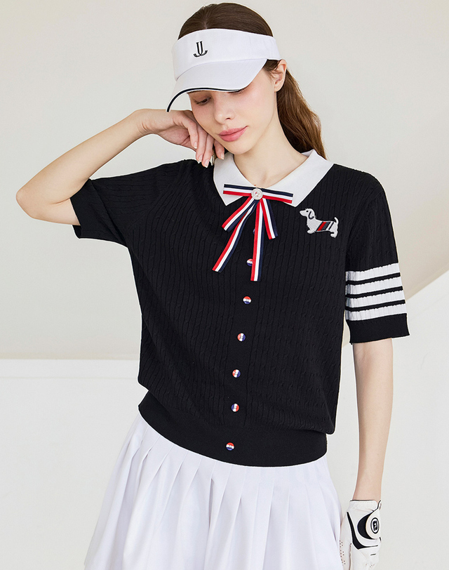 쥬아르 골프 도그 브로치 카라 골프 니트_3color 착용컷